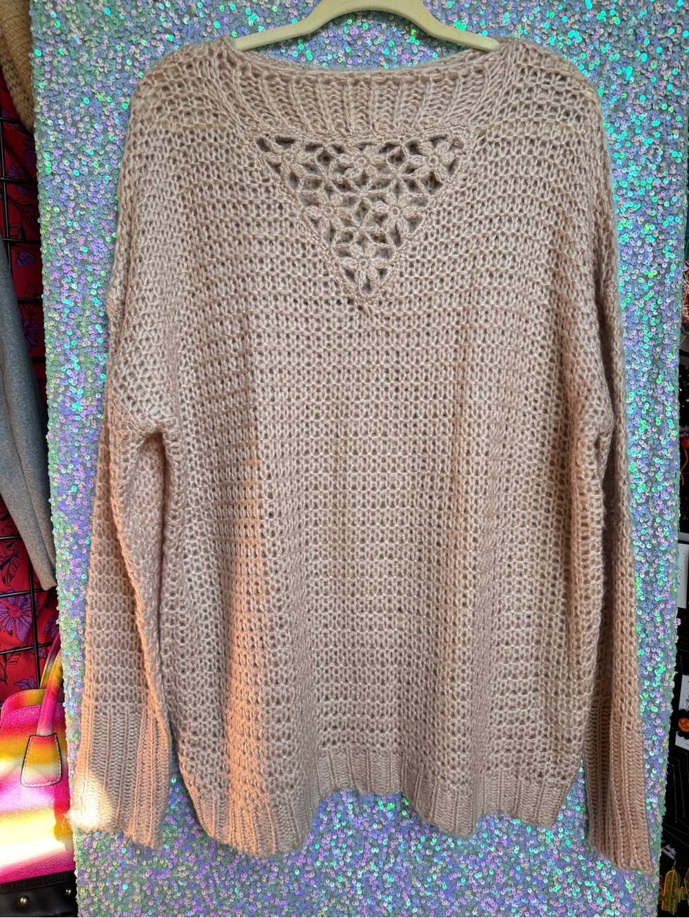 NWOT Easel Pink Beige Floral Knit Oversized Sweater Dress